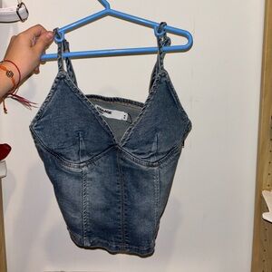 Garage Dark Blue Denim Bustier Top